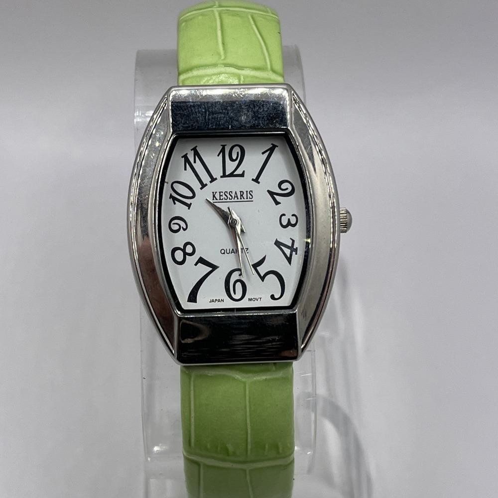 Kessaris Women's Quartz Watch Green Bangle Band Silver 29mm Case- New Battery